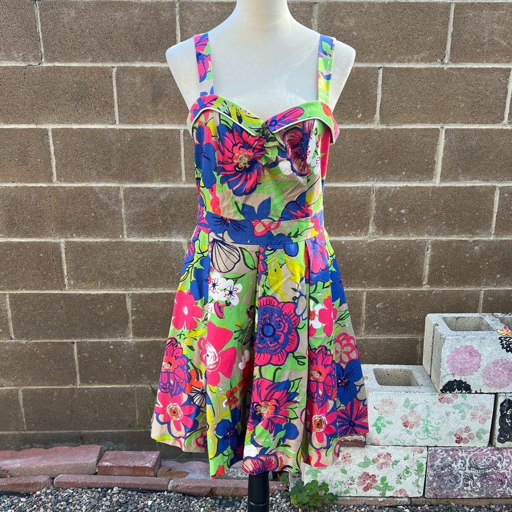 BEACH BASH By Art & Tatyana Floratina Floral Fit & Flare Mini Dress Size Medium - Picture 2 of 12